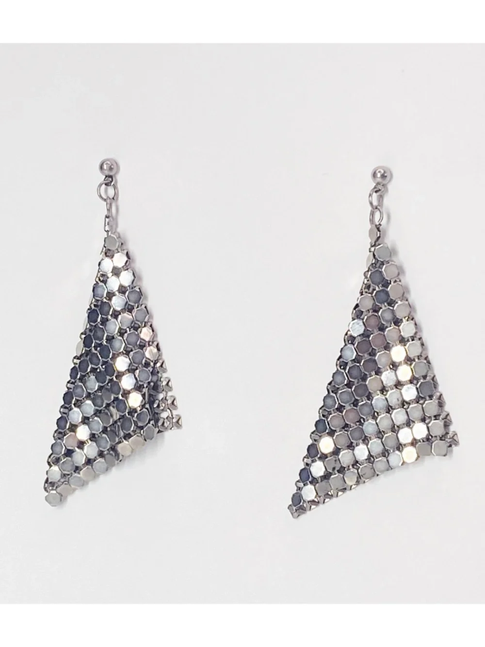 Vintage Silver Tone Metal Mesh Dangle Earrings Statement Shimmer Sparkle